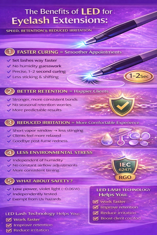 The Benefits of LED for Eyelash Extensions: Speed, Retention, & Reduced Irritation